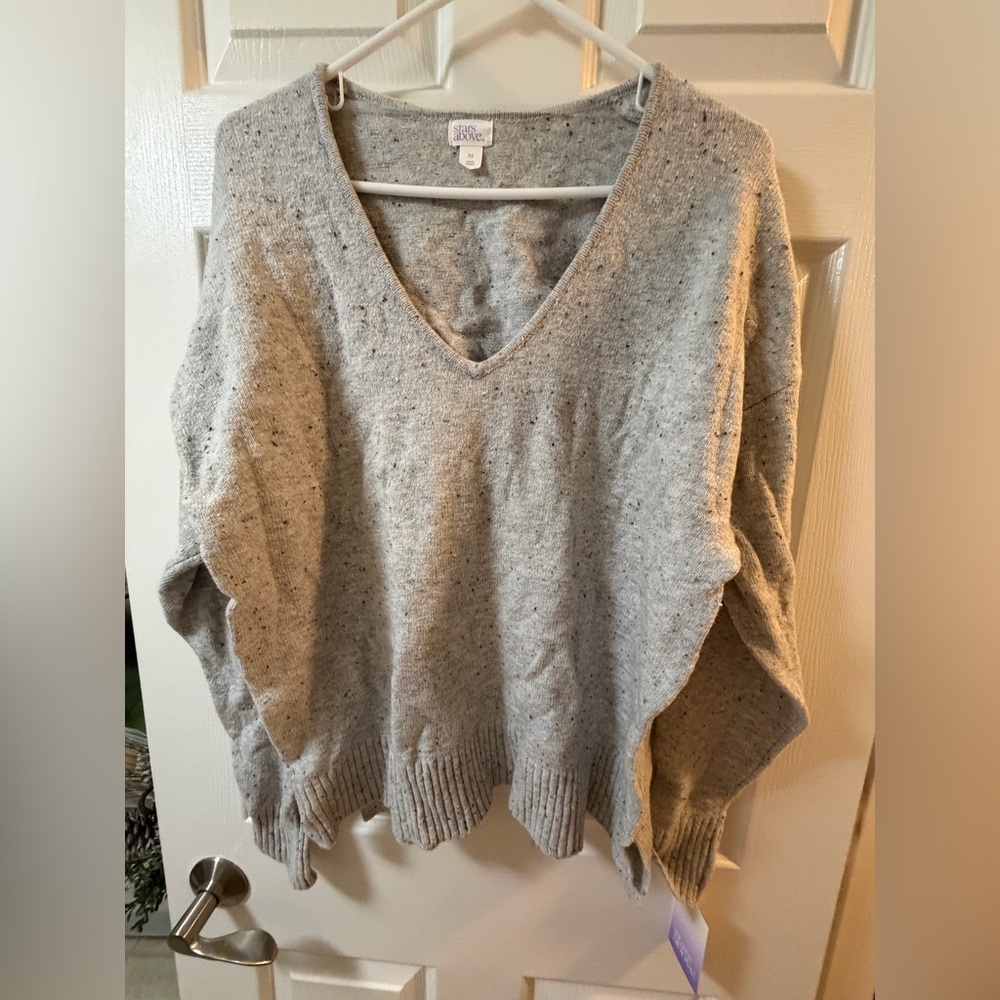 Stars Above Heathered Gray V-Neck Sweater